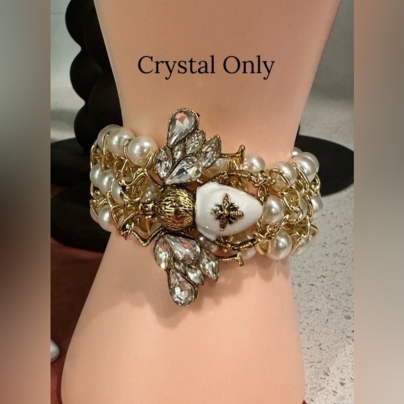 Luxury Handmade Crystal Pearl Bee Statement Bracelet - Picture 6 of 7